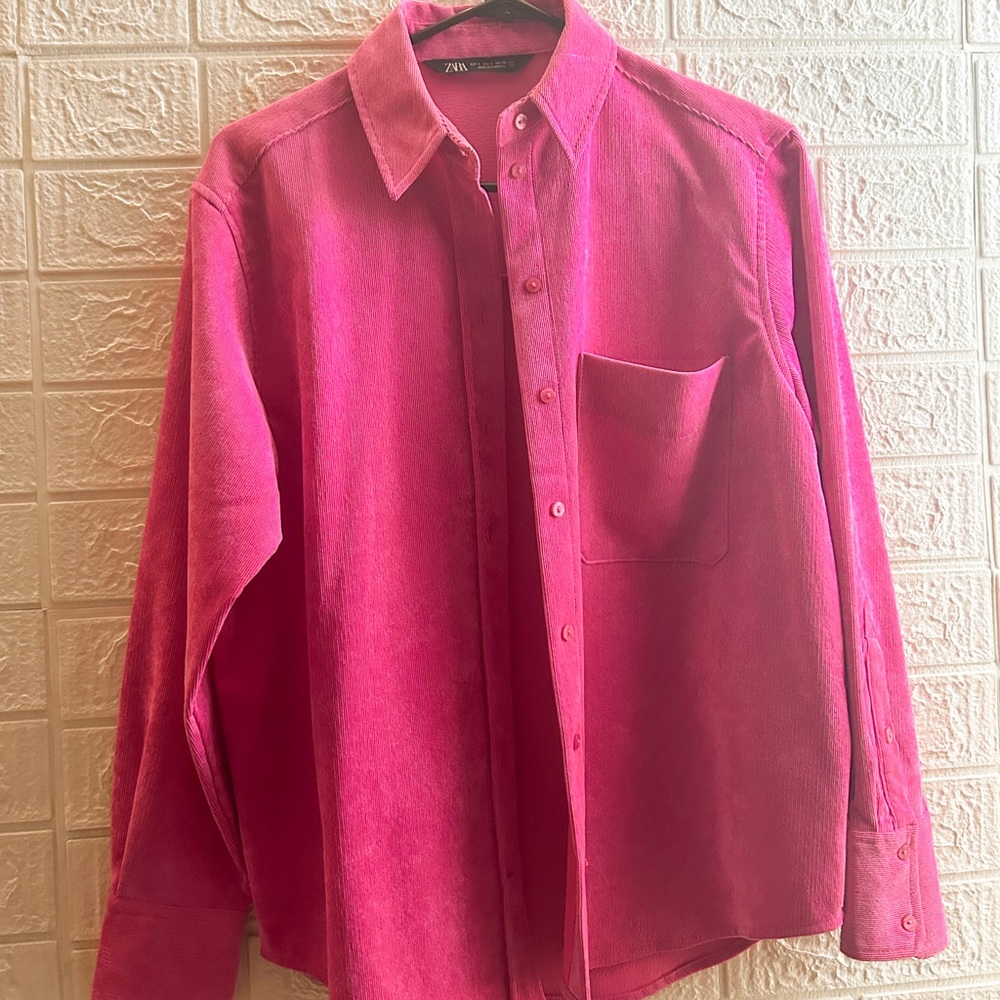 Zara Hot Pink Poplin Button Up Shirt